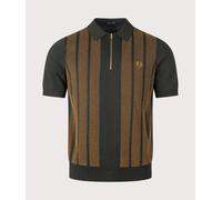 Fred Perry Mens Regular Fit Textured Panel Zip Neck Knitted Polo Shirt - Colour: Q20 Night Green - Size: XL