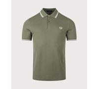Fred Perry Mens Regular Fit Twin Tipped Fred Perry Polo Shirt - Colour: 87B Laurel Wreath Green/Ecru/Dusky Blue - Size: XXL
