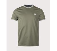 Fred Perry Mens Regular Fit Twin Tipped T-Shirt - Colour: 87B Laurel Wreath Green/Ecru/Dusky Blue - Size: Small