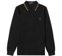 Fred Perry Mens Shaded Stone Twin Tipped Collar Black Long Sleeve Polo Shirt Cotton - Size Small