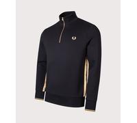 Fred Perry Mens Stripe Tape Quarter Zip Sweatshirt - Colour: 90A Black/Champagne - Size: Medium
