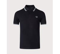 Short Sleeve Twin Tipped Polo Shirt Black Silver Blue, Medium
