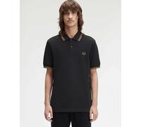 Fred Perry Mens Twin Tipped Signature Polo Shirt - Black/Shaded Stone/Shaded Stone S77 - Black/Shaded Stone/Shaded Stone S77 - L