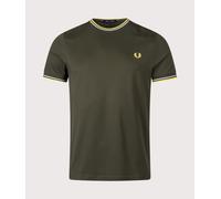 Fred Perry Mens Twin Tipped T-Shirt - Colour: 05B Hunting Green/Light Ice/Lemon Barley - Size: Medium