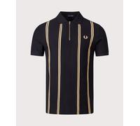 Fred Perry Mens Vertical Stripe Zip Neck Polo Shirt - Colour: 90A Black/Champagne - Size: XL