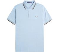 Fred Perry Mens Warm Grey Twin Tipped Collar Light Blue Polo Shirt Cotton - Size X-Small