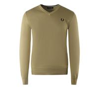 Fred Perry Mens Warm Stone Beige V-Neck Jumper Wool - Size X-Small