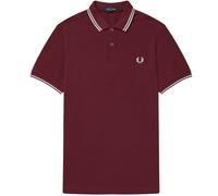Fred Perry Mens White Twin Tipped Collar Port Red Polo Shirt Cotton - Size Small