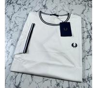 FRED PERRY Mens White Twin Tipped T Shirt SIZE 2XL XXL M1588 100 BNWT Authentic
