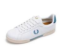 Fred Perry Mens Womens Unisex B722 B6311 Leather Tab Trainers Sneakers in White with Bay Ocean Blue Size 11 UK 46 EU