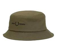 Fred Perry Mens Womens Unisex Graphic Branded Twill Bucket Hat HW4631 in Uniform Green and Black Size Medium