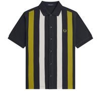 Fred Perry Panelled Button Through Polo Shirt - Black