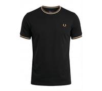 Fred Perry Twin Tipped T-Shirt, Black with Ecru and Dark Caramel Trim (UK, Alpha, XL, Regular, Regular, Black/Ecru/Dark Caramel)