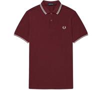 Fred Perry White Twin Tipped Collar Port Red Polo Shirt - S