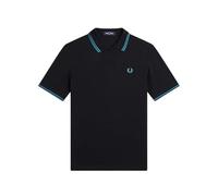 Fred Perry Womens G3600 Twin Tipped 100% Cotton Polo Shirt in Black Tipped with Blue Size 10