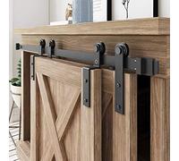 FREDBECK 5 FT Mini Cabinet Bypass Barn Door Hardware Kit Single Track 60inch Small Sliding Barn Doors Track Kit for Double Doors Storage Closet Window TV Stand Wardrobe (No Cabinet)