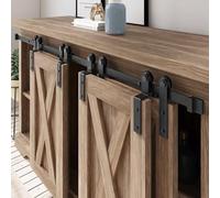 FREDBECK 8 FT Mini Cabinet Bypass Barn Door Hardware Kit Single Track 72inch Small Sliding Barn Doors Track Kit for 4 Doors Storage Closet Window TV Stand Wardrobe (No Cabinet)