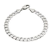Fred Bennett Sterling Silver Diamond Cut Platinum Curb Chain 22cm Bracelet B5324 - Sterling Silver