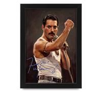 Freddie Mercury Art Style Signed Poster Print | Limited Edition Autograph Fan Gift | Collectible Queen Music Memorabilia Merchandise | Art Tribute Wall Art (A4 Framed)