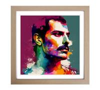 Freddie Mercury Color Field Painting Framed Print | 18x18 Inch Oak Framed Wall Art | Ready to Hang | Modern Historical Picture | Living Room Bedroom Lounge Office