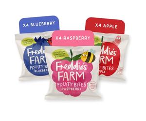 Freddie’s Farm Kids Snacks | Fruit Snacks Multipack - Raspberry, Blueberry, Apple Bites | Lunchbox Snacks For Kids | 100% Fruit & Veg | UPF Free, Recyclable Packs & Made in the UK | 12 x 20g Bags