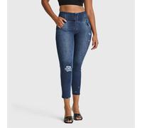 Freddy Women's WR.UP SNUG Distressed High Waisted 7/8 Length Jeans in Dark Blue | Size: Large Freddy Dark Blue L