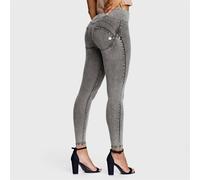 Freddy Wrup Denim - High Waisted - 7/8 Length - Grey + Yellow Stitching - Grey, 8