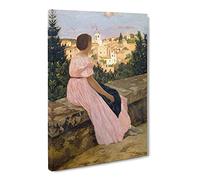 Frederic Bazille The Pink Dress Canvas Print | Gallery Wrapped 30mm Frame Wall Art | 20x14 inches | Ready to Hang | Modern Picture | Living Room Bedroom Lounge Office