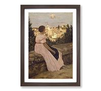 Frederic Bazille The Pink Dress Framed Print | A2 Walnut Framed Wall Art | Ready to Hang | Modern Nature Picture | Living Room Bedroom Lounge Office