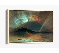 Frederic Edwin Church, Aurora Borealis Canvas Floater Frame Print Picture Art - Light Oak Frame 24 inch wide x 16 inch high
