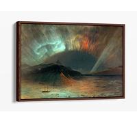 Frederic Edwin Church, Aurora Borealis Canvas Floater Frame Print Picture Art - Walnut Frame 12 inch wide x 8 inch high