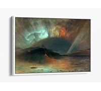 Frederic Edwin Church, Aurora Borealis Canvas Floater Frame Print Picture Art - White Frame 30 inch wide x 20 inch high