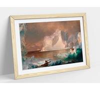 Frederic Edwin Church, The Icebergs - Framed Wall Art Print Picture - A4 - Light Oak Frame