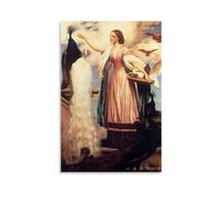 Frederic Leighton Famous Painters' Works（A Girl Feeding Peacocks）Printing Posters Decorative Painting Canvas Wall Art Living Rooms Bedroom Painting 08x12inch(20x30cm)