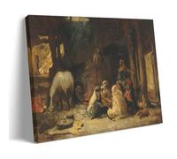 Frederick Arthur Bridgman Orientalist Style 'At Rest, Algeria' Art Print - Wall Art Depicting Algerian Figures And Horse in A Rustic Interior Wall Art Picture Painting Canvas Prints Artworks Bedroom L
