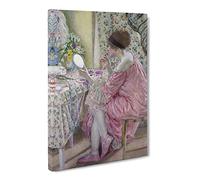 Frederick Carl Frieseke Woman Putting On Her Makeup Canvas Print | Gallery Wrapped 30mm Frame Wall Art | 24x16 inches | Ready to Hang | Classic People Picture | Living Room Bedroom Lounge Office