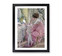 Frederick Carl Frieseke Woman Putting On Her Makeup Classic Painting Framed Print | A4 Black Framed Wall Art | Ready to Hang | Classic Historical Picture | Living Room Bedroom Lounge Office