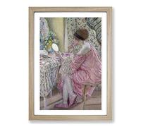 Frederick Carl Frieseke Woman Putting on her Makeup Framed Print | A2 Oak Framed Wall Art | Ready to Hang | Modern Nature Picture | Living Room Bedroom Lounge Office