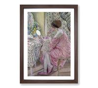 Frederick Carl Frieseke Woman Putting on her Makeup Framed Print | A2 Walnut Framed Wall Art | Ready to Hang | Modern Nature Picture | Living Room Bedroom Lounge Office