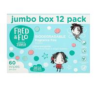 Frederick & Frederic's Baby Wipes, Jumbo Size, Fragrance Free, 60 Wipes per Pack, Plant-Based Fibers, 12 Box Bundle