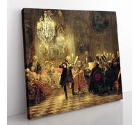 Frederick Playing the Flute by Adolph Menzel Classic Painting Canvas Wall Art Print Ready to Hang, Framed Picture for Living Room Bedroom Home Office Décor, 50x50 cm (20x20 Inch)