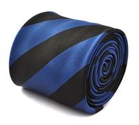 Frederick Thomas Black and Dark Blue Striped Tie with Rear Floral Detail, 147cm Length Premium Men's Necktie for Office, Formal and Wedding, Classic 8cm Width