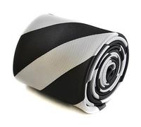 Frederick Thomas black and white barber striped tie with floral back design, 147cm length fine tailoring necktie ideal for office wear, weddings, formal events and parties, classic 8cm width