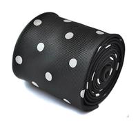 Frederick Thomas black and white polka spot tie with signature floral design to the rear