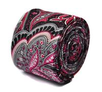 Frederick Thomas black paisley skinny wool linen tie