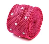 Frederick Thomas Bright Pink Tie with White Polka Dot, Skinny Knitted Tie for Men, Modern Slim Knit Necktie with Textured Design, Accessory for Office or Events, Slim 5cm Width, Flat End