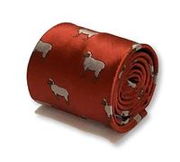 Frederick Thomas bright red men’s tie with sheep design classic novelty necktie classic 8cm width, 147cm length ideal for office, formal occasions and weddings