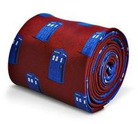 Frederick Thomas Burgundy Tie with Doctor Who Tardis Phonebox Design, 147cm Length Luxury Handmade Neckwear Ideal for Office, Formal Events, Weddings and Dinner Parties