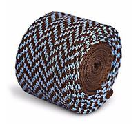 Frederick Thomas Chocolate Brown and Light Blue Herringbone Knitted Skinny Tie, 147cm Length, Slim 5cm Width, Flat End, Men's Necktie for Office, Formal and Wedding