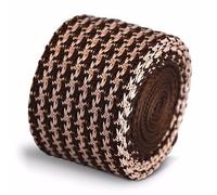 Frederick Thomas Chocolate Brown and Pale Blush Pink Dogstooth Knitted Skinny Men's Tie, Slim 5cm width 147cm Length Necktie Ideal for Office, Weddings, Formal Events or Dinner Parties